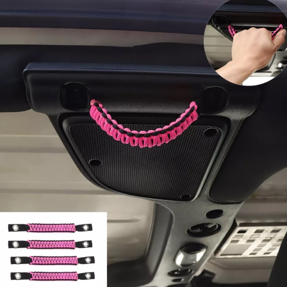Pink Braided Grab Handle Strap for Vehicle - Unbranded
